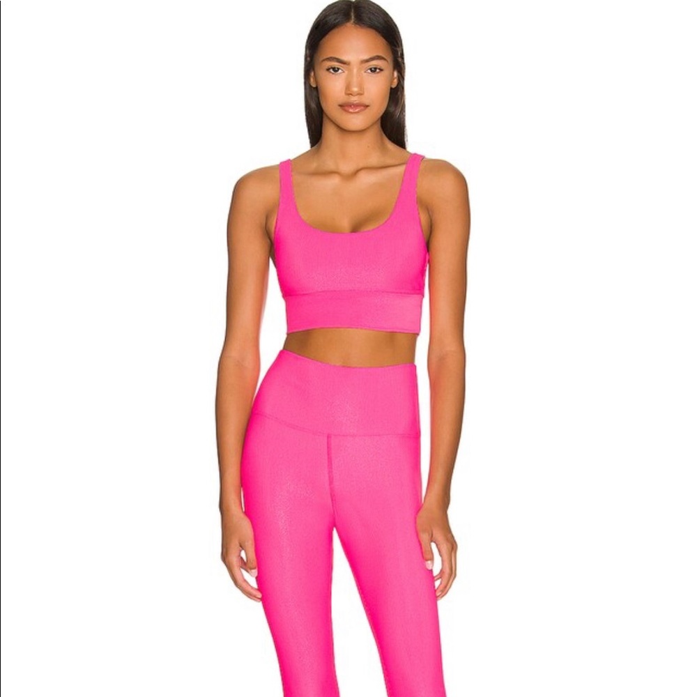 NWT beach riot hot pink glittery work out set